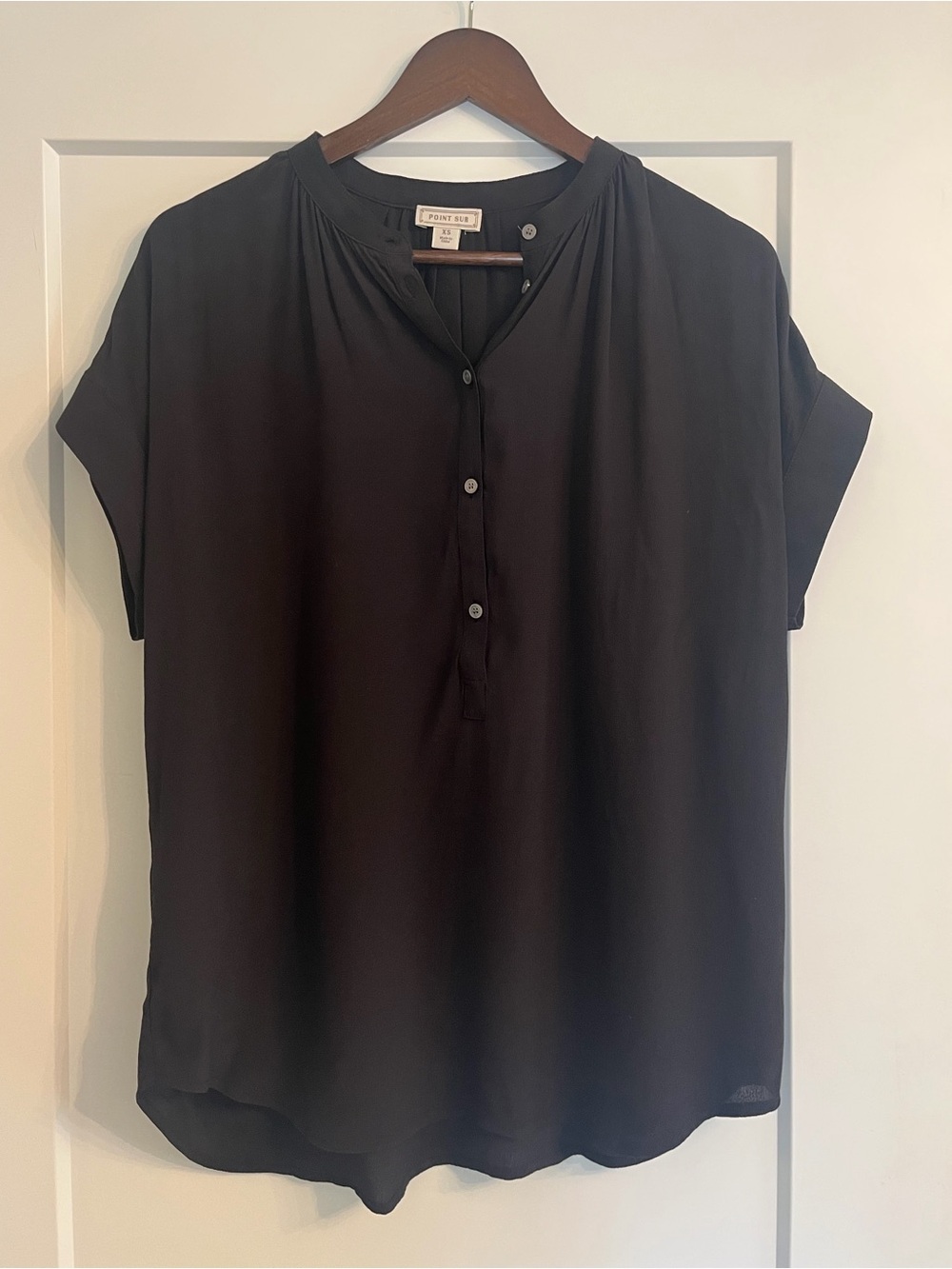 J. Crew Point Sur Black Short-Sleeve Pullover Blouse, XS